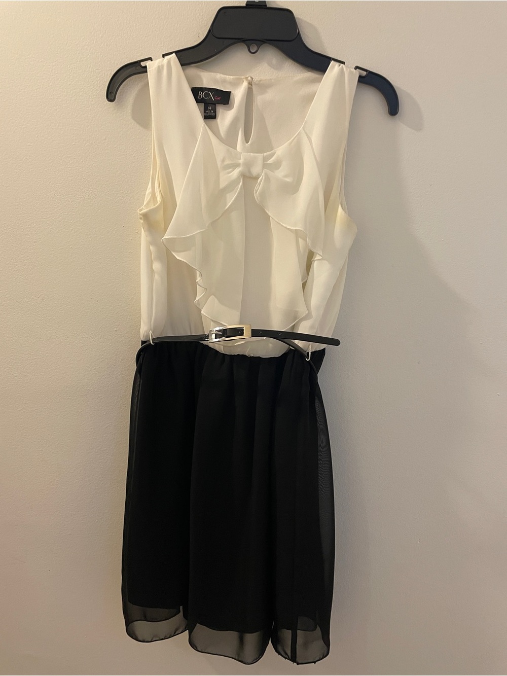 BCX Ivory and Black Ruffle Recital Party Ceremony Dress with Belt Girl Youth 14